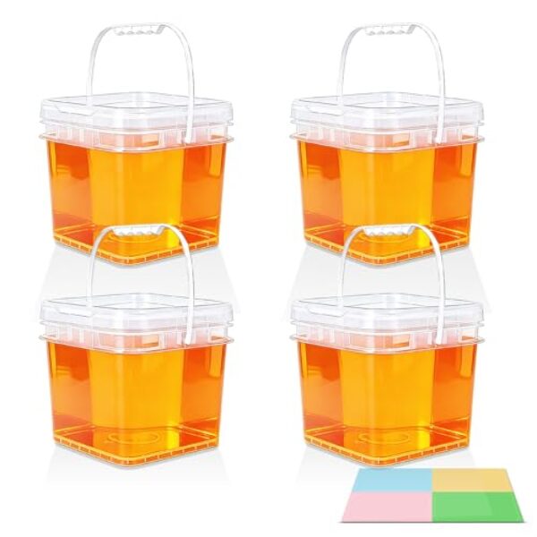 UMETASS Baldes de armazenamento de alimentos com tampas – 4 conjuntos de recipientes quadrados de plástico transparente, vedação de pressão hermética e alça para preparação de freezer de cozinha