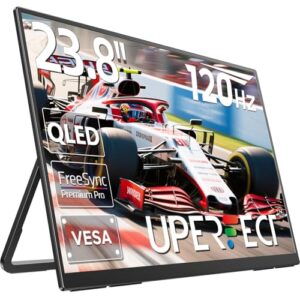 UPERFECT Monitor Portátil 23.8” QLED 120Hz FHD 1080P 125% sRGB 400 Nits com Suporte e VESA, HDMI & USB-C Plug and Play, Segunda Tela Externa para Notebook, PC, Celular e Consoles de Jogos