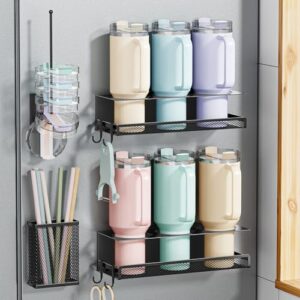 VITVITI Pacote com 4 suportes magnéticos para geladeira, suporte de copo de metal de 1,134 g para copo Stanley, organizador magnético de garrafa de água com tampa, conjunto resistente (preto)