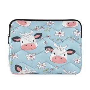 Wassud Capa para laptop de 14 polegadas, vacas e flores, à prova de choque, impermeável, de poliéster, capa para laptop