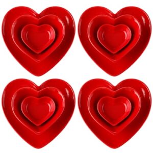 Willinglong 12 peças de pratos vermelhos em forma de coração pratos de cerâmica para exibição de sobremesa elegante prato de aperitivo de salada presente de cozinha para bife doce, lanches, servir