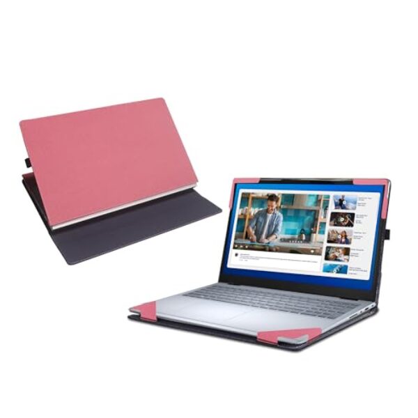 WODBAO Capa para laptop Dell 16 Plus DB16250 16255 [não compatível com nenhum outro modelo], capa de bolso interno de couro PU 2 em 1 (rosa)