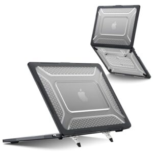 XIWMIX Capa para MacBook Air 15 polegadas 2025 2024 2023, M4 M3 M2, capa rígida resistente à prova de choque com suporte dobrável e saídas de calor, modelo A3241 A3114 A2941, preta