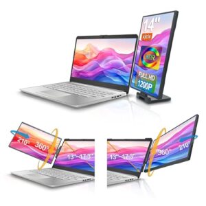 XJCIX Extensor de monitor de laptop duplo portátil de 14 polegadas 1200p, tela dobrável IPS 1920 x 1200 FHD para viagens, trabalho, casa e escritório -XJ-142-12WB02