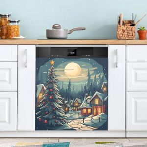 YETTASBIN Capa de ímã de lava-louças Christmas Village, adesivo reutilizável para porta de geladeira de cozinha, capa de ímã de micro-ondas à prova d'água para decoração de casa, festa de fim de ano