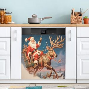 YETTASBIN Capa de ímã de Papai Noel para lava-louças, adesivo reutilizável para porta de geladeira de cozinha, capa de ímã de micro-ondas à prova d'água para decoração de casa, 58 x 66 cm