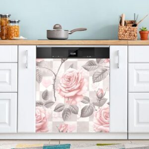 YETTASBIN Capa magnética rosa para lava-louças, adesivo reutilizável para porta de geladeira de cozinha, capa de ímã de micro-ondas à prova d'água para decoração de casa, 58 x 66 cm