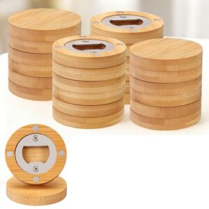 Yoption Abridor de garrafas magnético, 24 peças, abridor de garrafas magnético de geladeira de madeira para amantes de cerveja, casamento, padrinhos, presentes, cozinhas, bares, festas