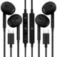 2 unidades de fones de ouvido USB C para iPhone 16/15 fones de ouvido de telefone com microfone e controle de volume HiFi estéreo tipo C para Galaxy S23/S22/S21/S20/Ultra Note 10/20, para Pixel 7/6/6a