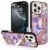 AIGOMARA Capa para iPhone 16 Pro Max com suporte de alça de dedo, estampa floral colorida para mulheres e meninas, capa protetora à prova de choque com suporte de mão antiarranhões, branca