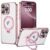 AmoraAqua Capa compatível com iPhone 16 Pro com suporte magnético giratório de 360° [compatível com Mag-Safe] Capa protetora de lente de câmera completa para iPhone 16 Pro de 6,3 polegadas, rosa