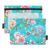 Bolsa para lápis floral, 3 anéis, rosas, verde, azul, zíper, lápis, caneta, fichário escolar, bolsos transparentes, armazenamento 25 x 18 cm, 2 pacotes