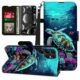 BREIDMKFM Capa para Samsung Galaxy S25 Ultra com protetor de tela e suporte, suporte para cartão e alça de pulso, capa protetora magnética de couro flip para Samsung S25 Ultra, verde tartaruga marinha