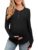 Camisetas femininas casuais para gestantes, manga comprida, gola redonda, botão lateral franzido, roupas para gravidez, Preto, P