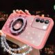 Capa com suporte para celular e pulseira de cristal brilhante para Samsung Galaxy M35 M55 M54 M53 M34 M33 M15 M14 M13 F15 F14 F13 C55 4G 5G, rosa, para M33 5G