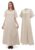 Cdecgo Vestido Renascentista Feminino Manga Curta Medieval Linho Túnica Vestidos Camponeses Fantasia com Bolsos, Branco, GG
