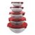 Conjunto de 5 Potes de Vidro Herméticos com Tampa Vermelha, Recipientes de Armazenamento em Vidro com Tampas Plásticas