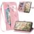 Ephoou Capa carteira para Xiaomi Redmi A5 com porta-cartões e bolso com zíper, capa flip de couro PU à prova de choque com alça de pulso e suporte e fecho magnético para Redmi A5 4G SZY-rosa