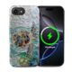 FKBRCL4U Capa para iPhone 16e, capa híbrida de silicone brilhante de 2 camadas para MagSafe para iPhone 16e com estampa de arte de janela de tartaruga marinha de vitral