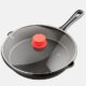 Frigideira Bakken de ferro fundido pré-temperada com tampa de vidro e alça de silicone, frigideira de 48 cm para fogão, forno, grelha e indução, distribuição uniforme de calor, panelas versáteis para