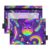GAIGEO Bolsa de lápis com 3 argolas psicodélicos coloridos para gatos roxos com zíper estampa animal fichário escolar bolsos transparentes armazenamento 25 x 18 cm, 2 pacotes