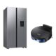 Geladeira Side by Side SmartThings com Dispenser de Água Samsung RS57 Inox 560L 220V + Aspirador Robô com conectividade Wi-FI combo