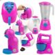 Kit Cozinha Infantil 4 Peças Rosa e Azul Liquidificador Cafeteira Batedeira e Air Fryer Educativo