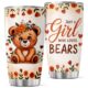 KOIXA Just A Girl Who Loves Bears Tumbler urso fofo design floral aço inoxidável 590 ml presente para mulheres e amantes calor ao ar livre viagem caneca de chá garrafa bebida gelada frio quente café