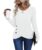 SISKIN Blusa feminina canelada de manga comprida para outono, leve, com gola redonda, botão lateral, pulôver, pulôver, Branco, M