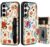 Uppuppy Capa para Samsung Galaxy S25/S24 com carteira – Compatível com MagSafe Cute Women Girls Design Estético Suporte de cartão de crédito Capa de telefone para Samsung S25/S24, flor bege