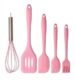 Utensílios De Cozinha Kit Com 5 em Silicone Colher Espátula Fu Espátula Pincel Artigos de Culinária utensilios para cozinha para Fogão, Panelas Antiaderentes e Air Fryer(Rosa)