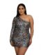 Vestido de Festa Curto Elegante com Brilho Festa Casamento Aniversário Plus Size-Vestido Preto Curto Colado Lantejoulas Colorido Ombro Só Luxo (BR, Alfa, 3G, Plus Size, Regular, Preto-Colorido)