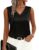 Zeagoo Regatas femininas de cetim de seda, gola V, casuais, sem mangas, blusas de trabalho, camisas elegantes de verão, Preto, GG