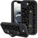 Zrutru Capa de telefone estética preta com estampa de leopardo para iPhone 16e com alça de pulso macia ajustável e flexível com suporte de silicone à prova de choque Funda para iPhone 16e de 6,1